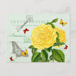 Schöne Postkarte mit Rose und Schmetterlingen