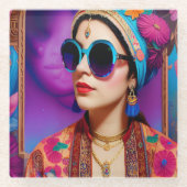 Schöne Prinzessin mit Sonnenbrille Glasuntersetzer (Vorderseite)