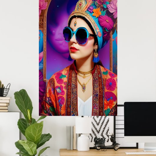 Schöne Prinzessin mit Sonnenbrille Poster (Heimbüro)