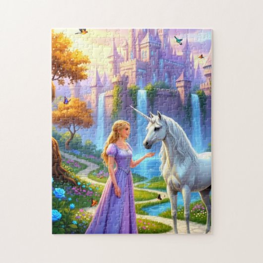 Schöne Prinzessin trifft Einhorn Puzzle (Vertikal)