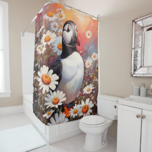 Schöne Puffin auf dem Platz Daisy Duschvorhang