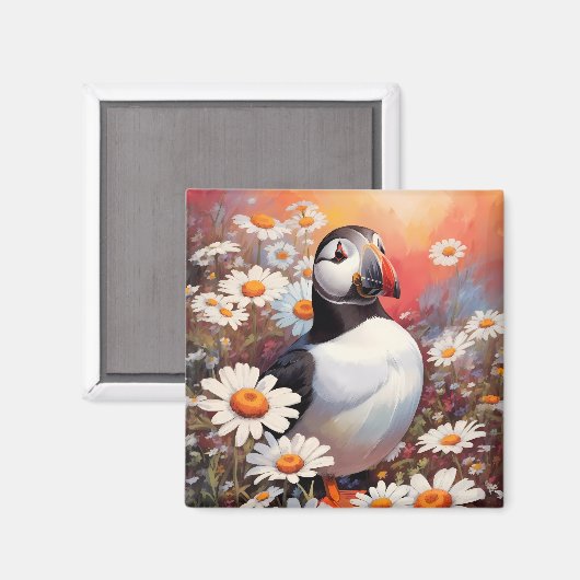 Schöne Puffin auf dem Platz Daisy Magnet (Vorderseite/Rückseite)
