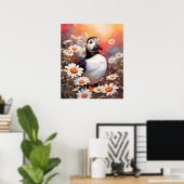Schöne Puffin auf dem Platz Daisy Poster (Heimbüro)