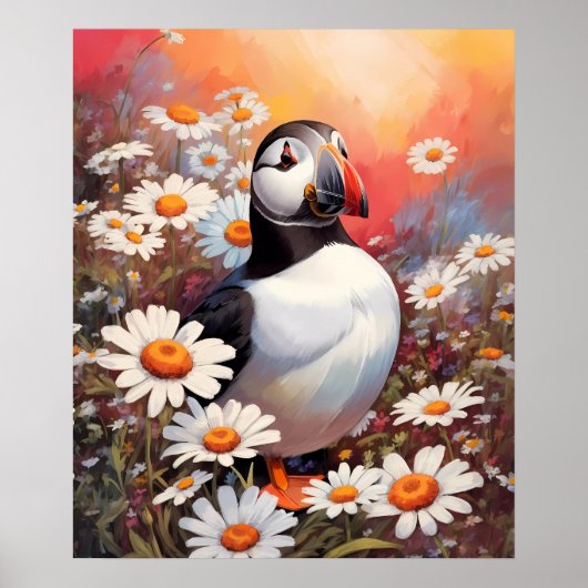 Schöne Puffin auf dem Platz Daisy Poster (Vorne)