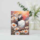 Schöne Puffin auf dem Platz Daisy Postkarte (Stehend Vorderseite)