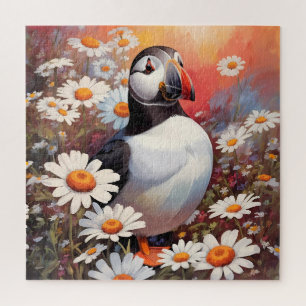 Schöne Puffin auf dem Platz Daisy Puzzle