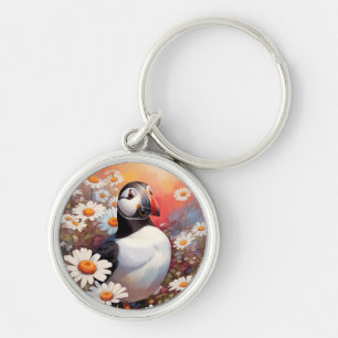 Schöne Puffin auf dem Platz Daisy Schlüsselanhänger