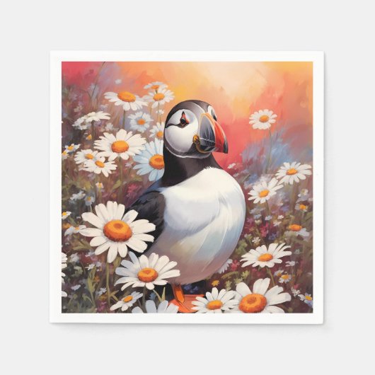 Schöne Puffin auf dem Platz Daisy Serviette (Vorderseite)