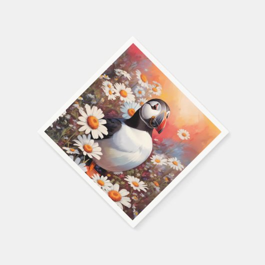 Schöne Puffin auf dem Platz Daisy Serviette (Ecke)