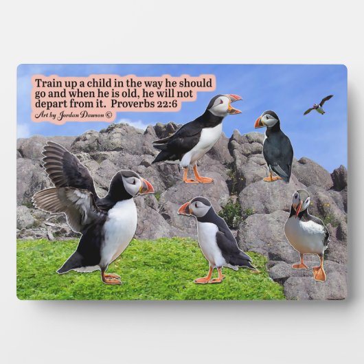 Schöne Puffin Scripture Plaque Proverbs 22:6 Fotoplatte (Vorderseite)