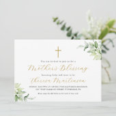 Schöne QR UAwg Greenery Cross Mutter Segen Einladung (Stehend Vorderseite)