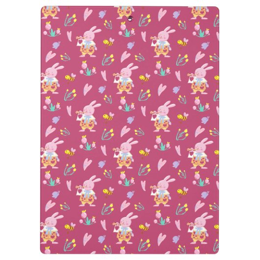 Schöne Rabbit & Bee Garden Magenta Monogram Klemmbrett (Rückseite)