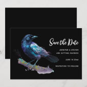 Schöne Rabe auf einem Ast sitzend Save The Date (Vorne/Hinten)