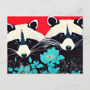 Schöne Raccoons mit blauen Blumen Postkarte