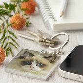 Schöne Ragdoll Katze mit blauen Augen Schlüsselanhänger (Vorderseite rechts)