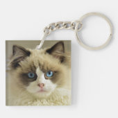 Schöne Ragdoll Katze mit blauen Augen Schlüsselanhänger (Rückseite)