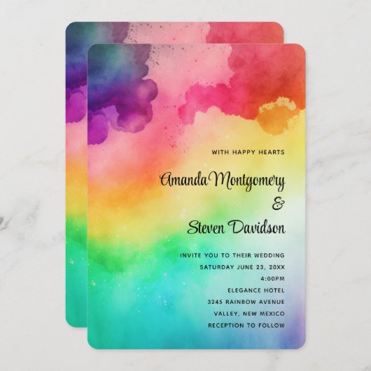 Schöne Rainbow-Farben Abstrakte Design-Hochzeit Einladung (Vorne/Hinten)