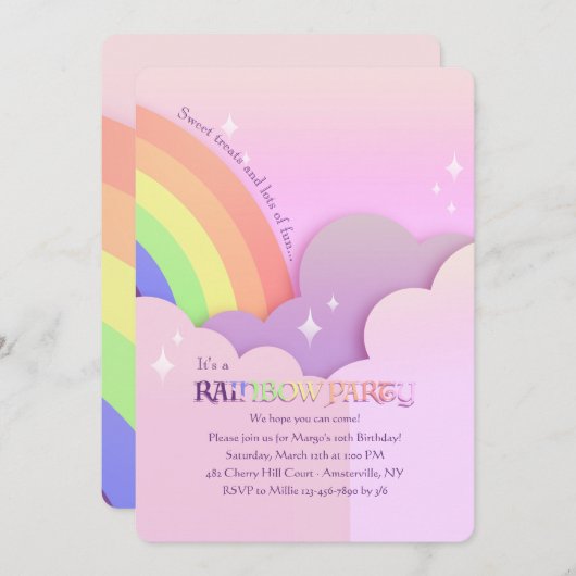 Schöne Rainbow Geburtstagsparty Einladung (Vorne/Hinten)