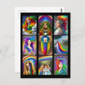 Schöne Rainbow Hair People porträtiert Fantasie Postkarte (Vorne/Hinten)