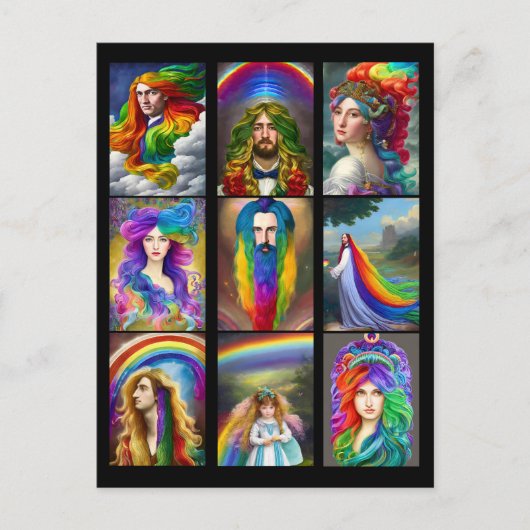 Schöne Rainbow Hair People porträtiert Fantasie Postkarte (Vorderseite)