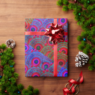 Schöne RED BLUE PINK GREEN MANDALA Geschenkpapier
