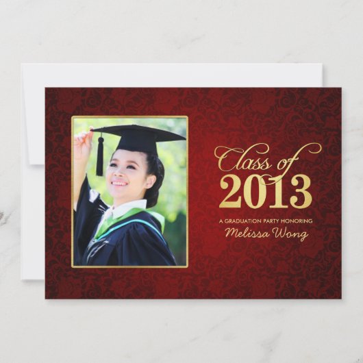 Schöne Red Floral Damask und Goldklasse 2013 Einladung (Vorderseite)