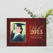 Schöne Red Floral Damask und Goldklasse 2013 Einladung (Stehend Vorderseite)