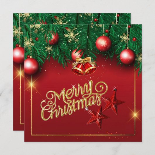 Schöne Red Gold Frohe Weihnachts Wunschkarte Einladung (Vorne/Hinten)