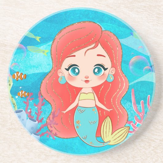 Schöne RED HAIR Meerjungfrau spielt im Spiel Getränkeuntersetzer (Vorne)