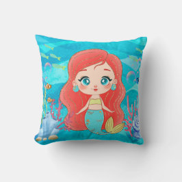 Schöne RED HAIR Meerjungfrau spielt Kissen