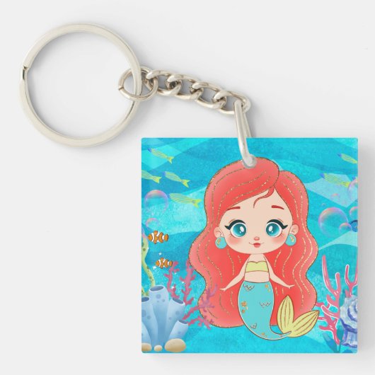 Schöne RED HAIR Meerjungfrau spielt Schlüsselanhänger (Vorderseite)