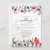 Schöne RED KARDINAL Birds Wedding Einladung (Vorderseite)