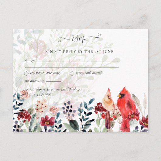 Schöne RED KARDINAL Birds Wedding Postkarte (Vorderseite)