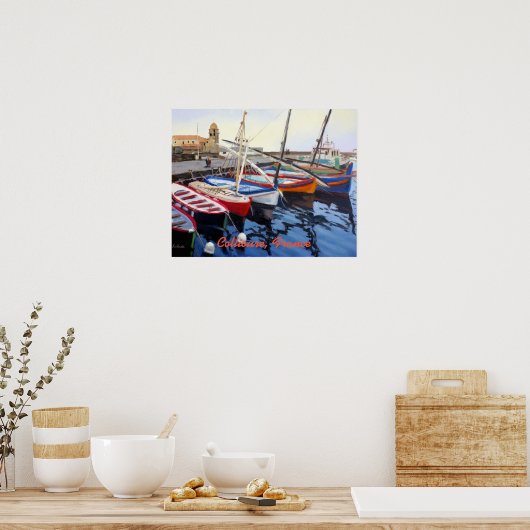 Schöne Red Orange Blue Green Boote in Collioure Poster (Küche)