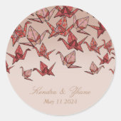 Schöne Red Origami Paper Crane Wedding Runder Aufkleber (Vorderseite)