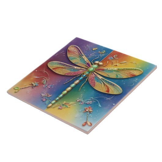 Schöne Regenbogen-Dragonfly - farbenfrohe Multicol Fliese (Seite)