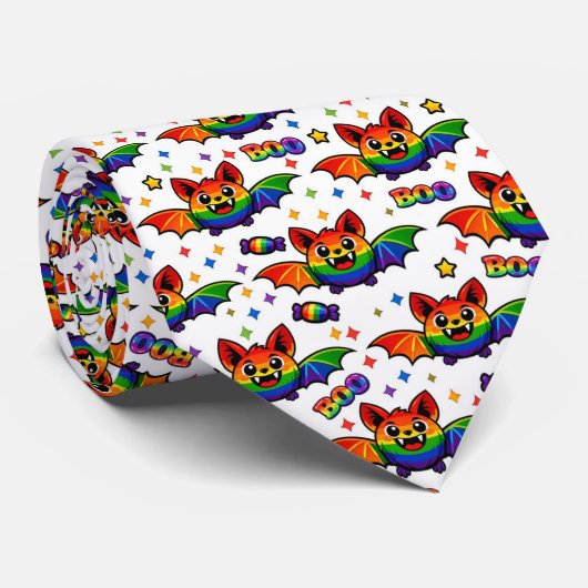 🦇🌈 Schöne Regenbogen-Fledermaus-Süßigkeiten-Kraw Krawatte (Gerollt)