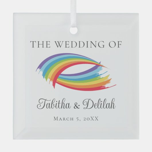 Schöne Regenbogen Hochzeit Personalisierten Weihna Ornament Aus Glas (Vorderseite)