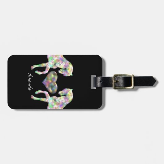 Schöne Regenbogen-Pferde und Herz Gepäckanhänger (Vorderseite horizontal)