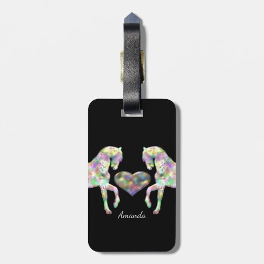 Schöne Regenbogen-Pferde und Herz Gepäckanhänger (Rückseite vertikal)