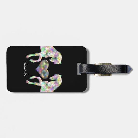 Schöne Regenbogen-Pferde und Herz Gepäckanhänger (Rückseite horizontal)