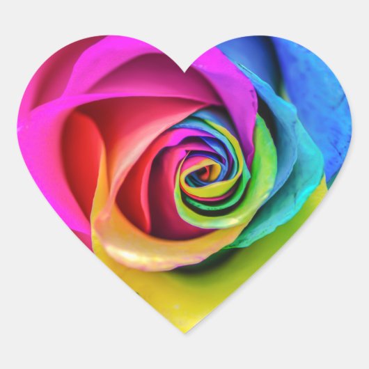Schöne Regenbogen-Rose Blume Herzsticker Herz-Aufkleber (Vorderseite)