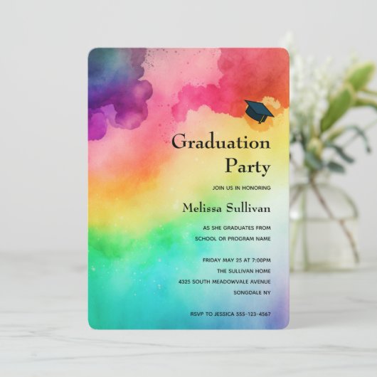 Schöne Regenbogenfarben Abstrakter Abschluss Einladung (Stehend Vorderseite)