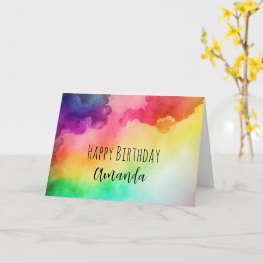 Schöne Regenbogenfarben Abstraktes Design Geburtst Karte (Gelbe Blume)