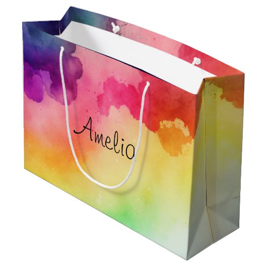 Schöne Regenbogenfarben Abstraktes Design Große Geschenktüte (Rückseite Schrägansicht)