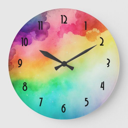 Schöne Regenbogenfarben Abstraktes Design Große Wanduhr (Vorderseite)