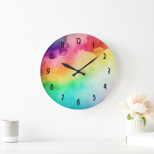 Schöne Regenbogenfarben Abstraktes Design Große Wanduhr (Zuhause)