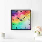 Schöne Regenbogenfarben Abstraktes Design Quadratische Wanduhr (Zuhause)