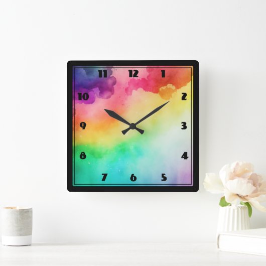 Schöne Regenbogenfarben Abstraktes Design Quadratische Wanduhr (Zuhause)