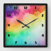 Schöne Regenbogenfarben Abstraktes Design Quadratische Wanduhr (Vorderseite)
